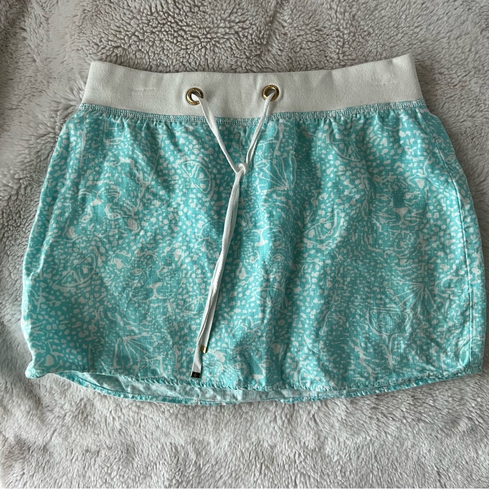 Lilly Pulitzer 100% Linen Hayden Pull-on Skirt Shorely Blue - Picture 2 of 9